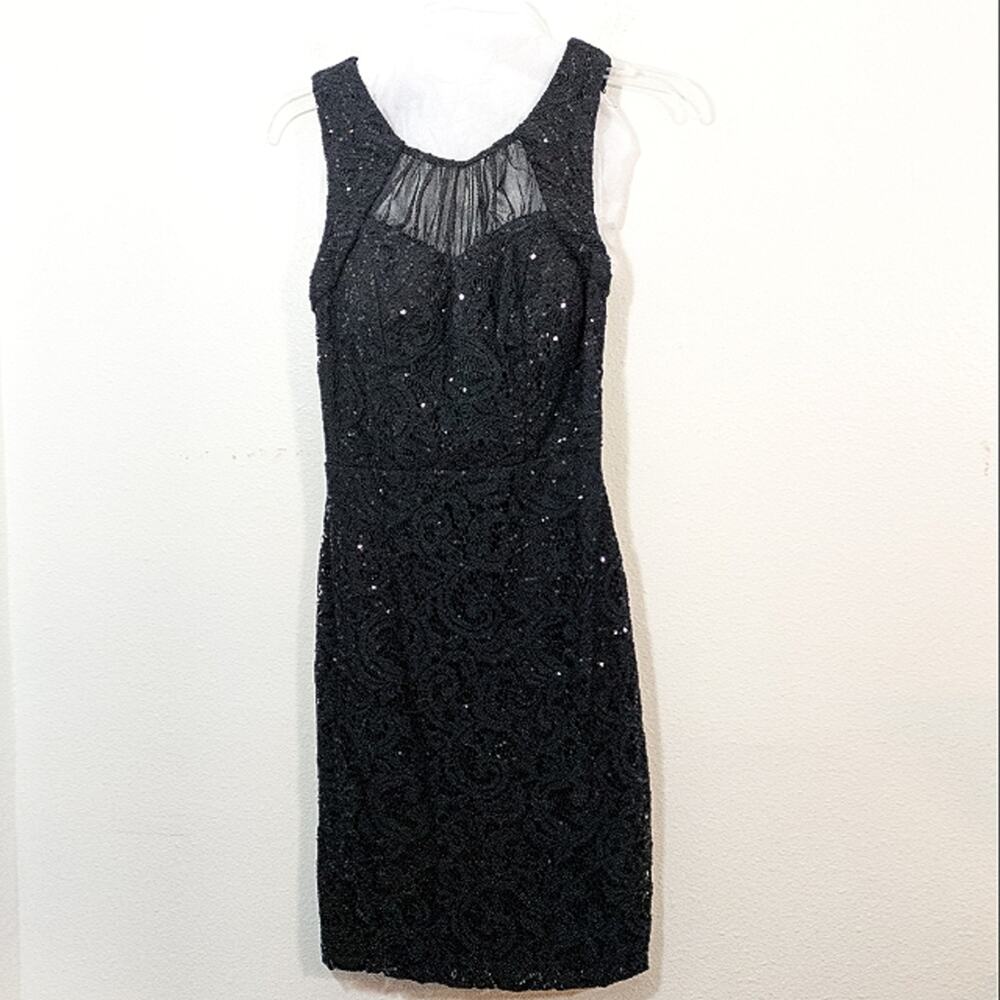 NWT Sequin Lace cutout back sheer neckline dress City Studio 3